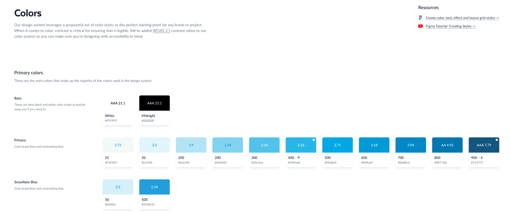 Primary colors from the Snowflake design system.